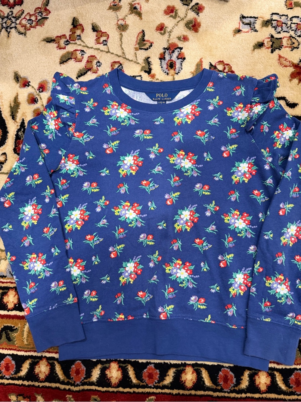 Polo by Ralph Lauren Navy Floral Ruffle Shoulder Sweatshirt